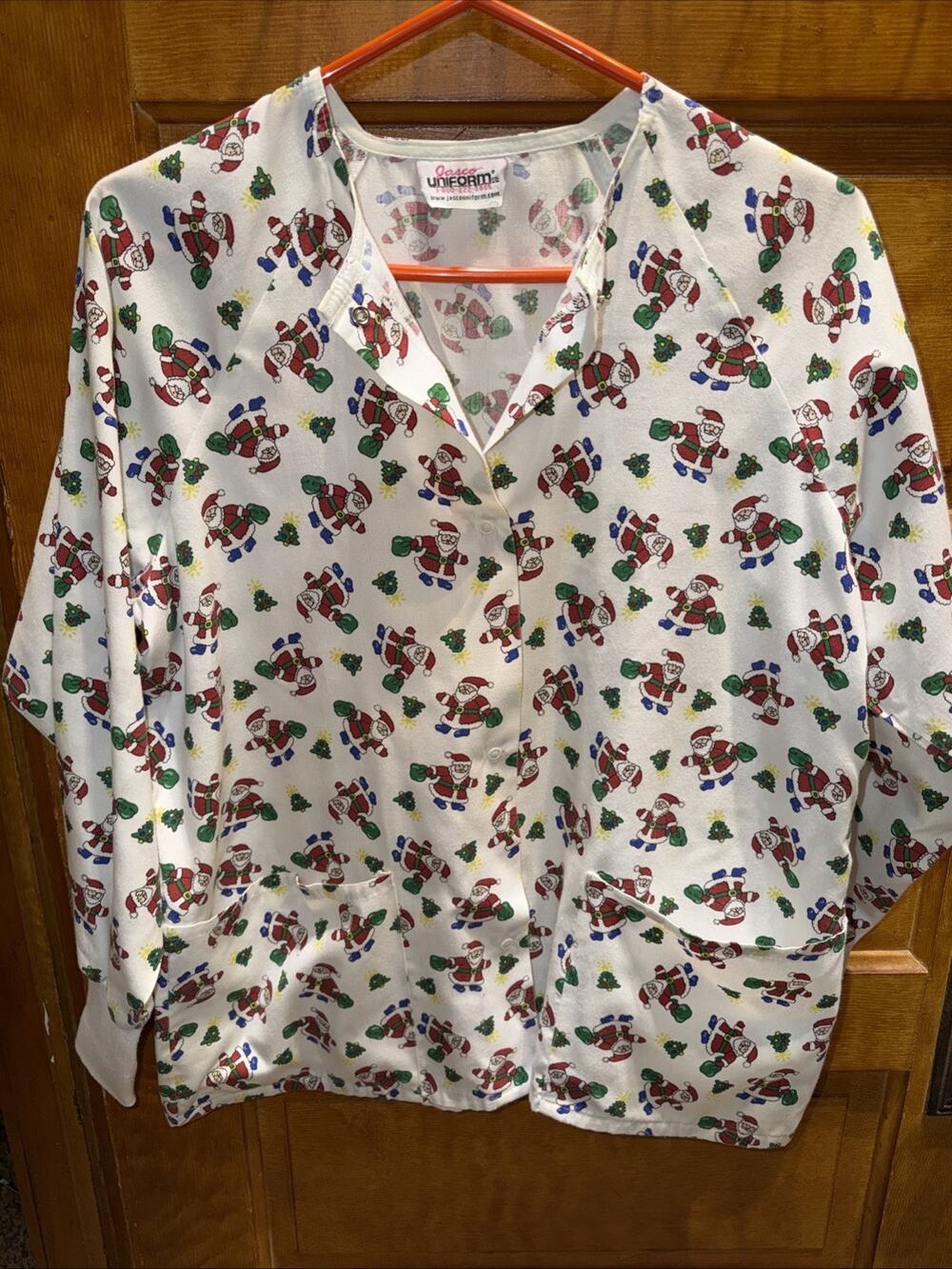 Scrub Jacket Jasco Uniform Santa Claus Christmas Tree Size Small Medical Dental
